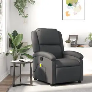 vidaXL Massage Recliner Chair Reclining Armchair for Elderly Gray Real Leather