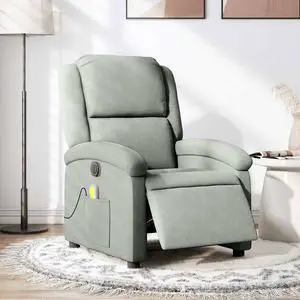 vidaXL Electric Massage Recliner Chair Reclining Armchair Light Gray Velvet