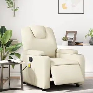 vidaXL Electric Massage Recliner Chair Adjustable Armchair Cream Faux Leather