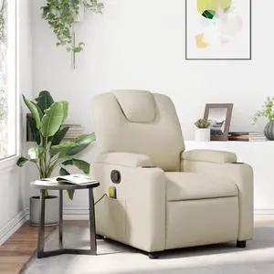 vidaXL Massage Recliner Chair Reclining Armchair for Elderly Cream Faux Leather