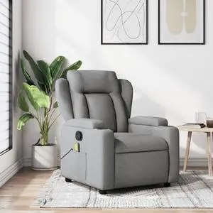 vidaXL Massage Recliner Chair Reclining Armchair for Elderly Light Gray Fabric
