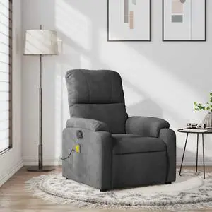 vidaXL Massage Recliner Chair Reclining Armchair Dark Gray Microfiber Fabric