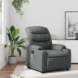 vidaXL Massage Recliner Chair Adjustable Reclining Armchair Gray Faux Leather