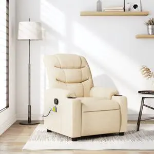 vidaXL Massage Recliner Chair Adjustable Armchair Home Theater Cream Fabric