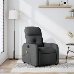vidaXL Massage Recliner Chair Reclining Armchair for Elderly Dark Gray Fabric