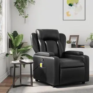 vidaXL Black Leather Recliner Chair with 6-Point Vibration Massage, Adjustable Backrest & Footrest, Cup Holders, Side Pocket, Padded Seat, Perfect for Living Room or Home Theater Seating vidaXL Black Leather Recliner Chair with 6-Point Vibration Massage, Adjustable Backrest & Footrest, Cup Holders, Side Pocket, Padded Seat, Perfect for Living Room or Home Theater Seating
