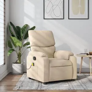 vidaXL Massage Recliner Chair Adjustable Home Theater Cinema Cream Fabric