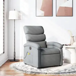 vidaXL Massage Recliner Chair Adjustable Reclining Armchair Light Gray Fabric