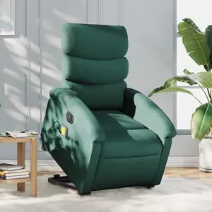 vidaXL Electric Stand up Massage Recliner Chair Armchair Dark Green Fabric