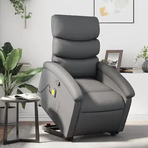 vidaXL Stand up Massage Recliner Chair Power Lift Armchair Gray Faux Leather