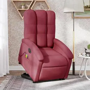 vidaXL Electric Stand up Massage Recliner Chair for Home Theater Wine Red Fabric