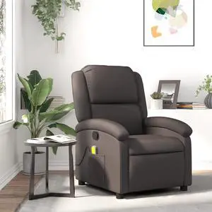 vidaXL Massage Recliner Chair Reclining Push Armchair Dark Brown Real Leather vidaXL Massage Recliner Chair Reclining Push Armchair Dark Brown Real Leather