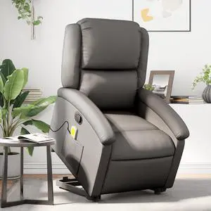 vidaXL Stand up Massage Recliner Chair Power Lift Armchair Gray Real Leather