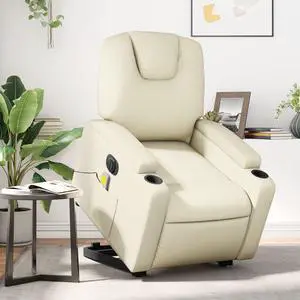 vidaXL Electric Stand up Massage Recliner Chair Armchair Cream Faux Leather