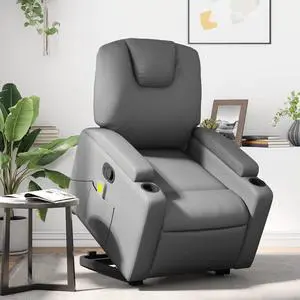 vidaXL Stand up Massage Recliner Chair Power Lift Armchair Gray Faux Leather