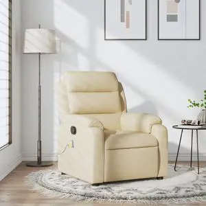 vidaXL Massage Recliner Chair Reclining Armchair for Elderly Cream Fabric