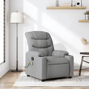 vidaXL Massage Recliner Chair Adjustable Reclining Armchair Light Gray Fabric