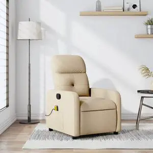 vidaXL Massage Recliner Chair Adjustable Armchair Home Theater Cream Fabric