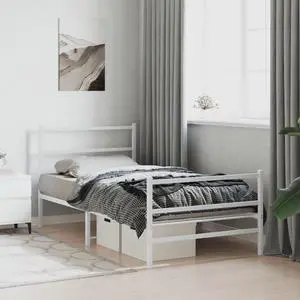 vidaXL Metal Bed Frame with Headboard and Footboard Furniture White 39.4"x78.7"