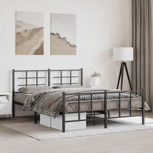 vidaXL Metal Bed Frame with Headboard and Footboard Furniture Black 59.1"x78.7"