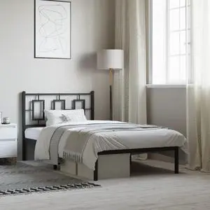 vidaXL Metal Bed Frame with Headboard Bedroom Furniture Black 39.4"x78.7"