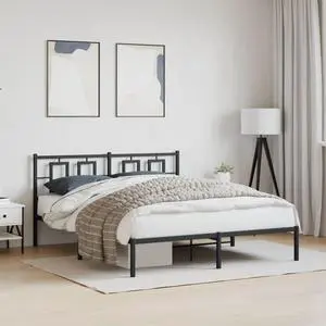 vidaXL Metal Bed Frame with Headboard Bedroom Furniture Black 59.1"x78.7"