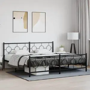 vidaXL Metal Bed Frame with Headboard and Footboard Base Black 76"x79.9" King
