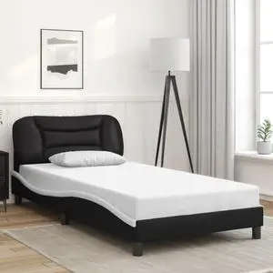 vidaXL Bed Frame with Headboard Black and White 39.4"x74.8" Twin Faux Leather