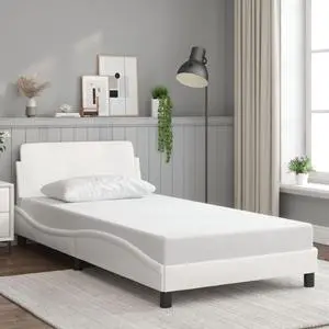 vidaXL Bed Frame with Headboard Platform White 39.4"x74.8" Twin Faux Leather