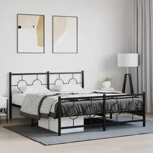 vidaXL Metal Bed Frame with Headboard and Footboard Bedroom Black 59.1"x78.7"