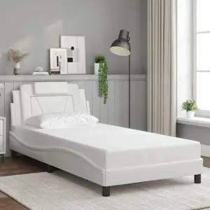 vidaXL Bed Frame with Headboard Furniture White 39.4"x79.9" Twin XL Faux Leather