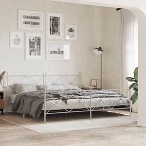 vidaXL Metal Bed Frame with Headboard and Footboard Base White 76"x79.9" King