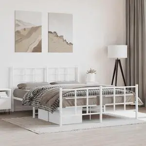 vidaXL Metal Bed Frame with Headboard and Footboard Furniture White 59.1"x78.7"