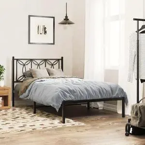 vidaXL Metal Bed Frame with Headboard Bedroom Furniture Black 39.4"x78.7"