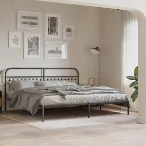 vidaXL Metal Bed Frame with Headboard Bedroom Furniture Black 76"x79.9" King