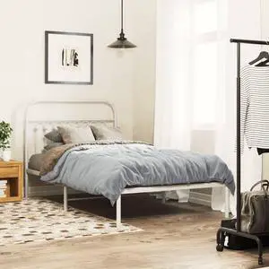 vidaXL Metal Bed Frame with Headboard Bedroom Furniture White 39.4"x78.7"