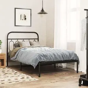 vidaXL Metal Bed Frame with Headboard Bedroom Furniture Black 39.4"x78.7"