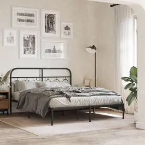 vidaXL Metal Bed Frame with Headboard Bedroom Furniture Black 59.1"x78.7"