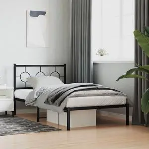 vidaXL Metal Bed Frame with Headboard Platform Furniture Black 39.4"x78.7"