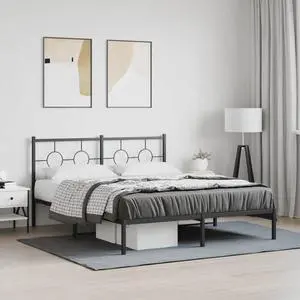 vidaXL Metal Bed Frame with Headboard Platform Furniture Black 59.1"x78.7"