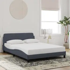 vidaXL Bed Frame with Headboard Platform Dark Gray 53.9"x74.8" Full Velvet