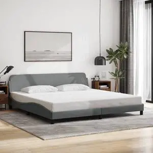 vidaXL Bed Frame with Headboard Base Furniture Light Gray 76"x79.9" King Fabric