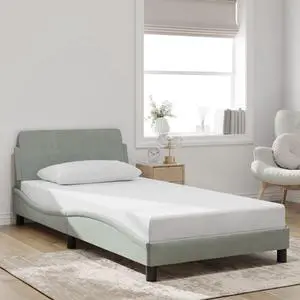 vidaXL Bed Frame with Headboard Base Light Gray 39.4"x79.9" Twin XL Velvet