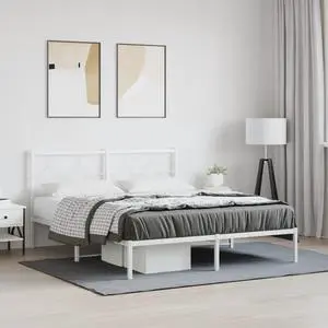 vidaXL Metal Bed Frame with Headboard Base Bedroom Furniture White 59.1"x78.7"
