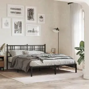 vidaXL Metal Bed Frame with Headboard Bedroom Furniture Black 59.1"x78.7"
