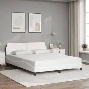 vidaXL Bed Frame with Headboard Base White 59.8"x79.9" Queen Faux Leather