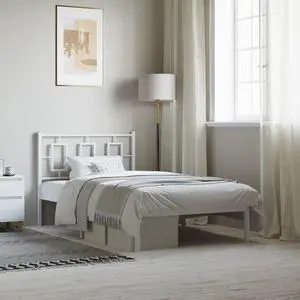 vidaXL Metal Bed Frame with Headboard Bedroom Furniture White 39.4"x78.7"