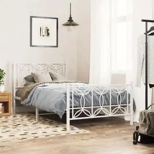vidaXL Metal Bed Frame with Headboard and Footboard Base White 39.4"x78.7"