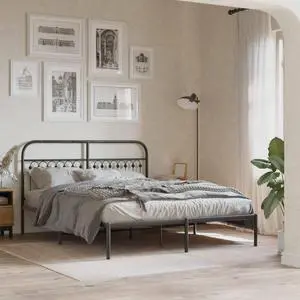 vidaXL Metal Bed Frame with Headboard Bedroom Furniture Black 59.1"x78.7"
