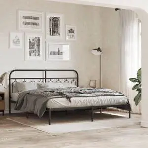 vidaXL Metal Bed Frame with Headboard Bedroom Furniture Black 76"x79.9" King